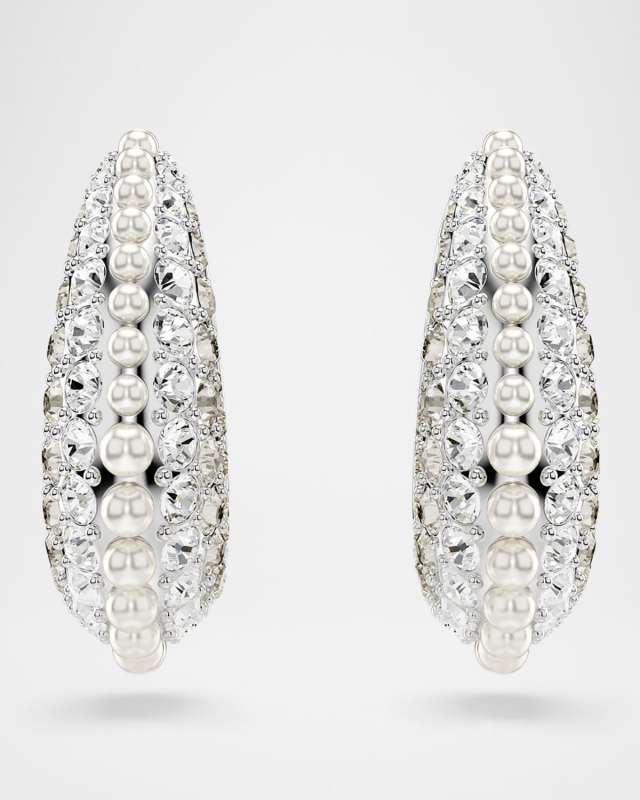 Sublima Rhodium-Plated Crystal Pearl and Pave Crystal Earrings